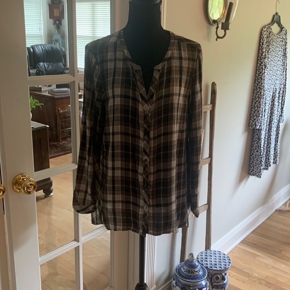 JJill MP top black khaki plaid like new tunic - Picture 1 of 6